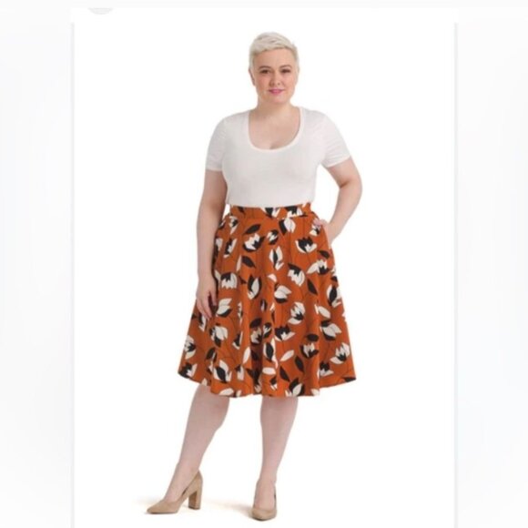 Modcloth Dresses & Skirts - ModCloth Just This Sway A-Line Skirt 2X Brown/Rust Orange Floral High-Waisted Si